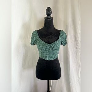 Green Floral Milkmaid Crop Top Corset Detail XS